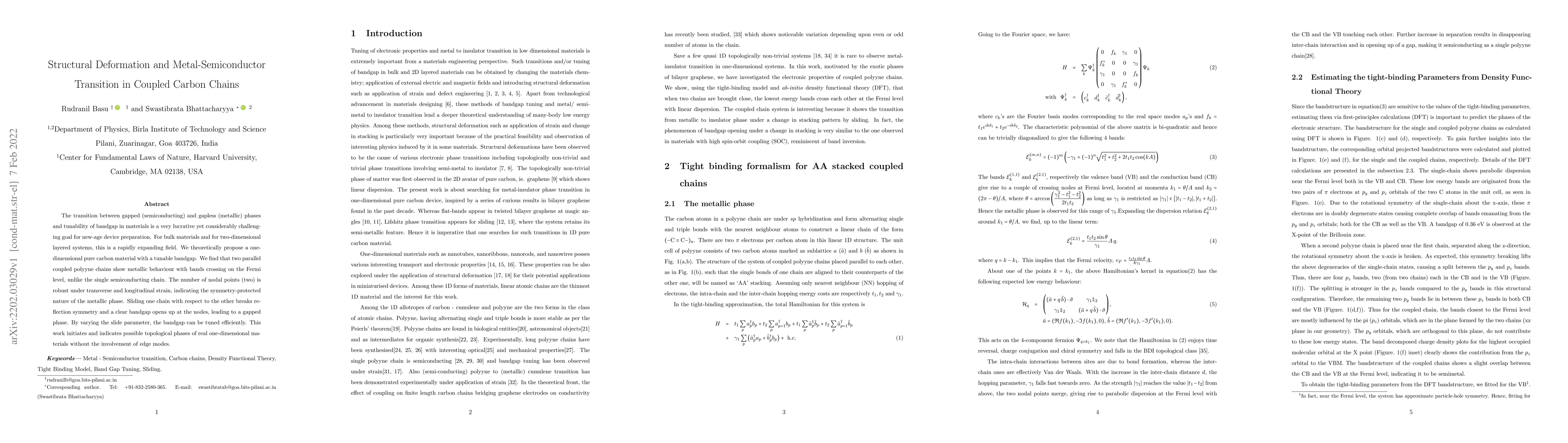 Thumbnail for Structural Deformation and Metal-Semiconductor Transition in Coupled
  Carbon Chains