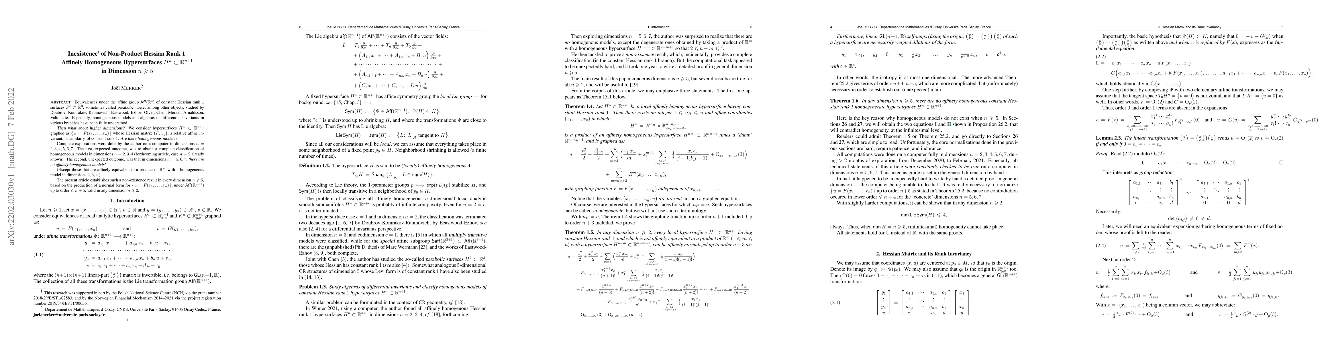 Thumbnail for Inexistence of Non-Product Hessian Rank 1 Affinely Homogeneous
  Hypersurfaces $H^n$ in $\mathbb{R}^{n+1}$ in Dimension $n \geqslant 5$