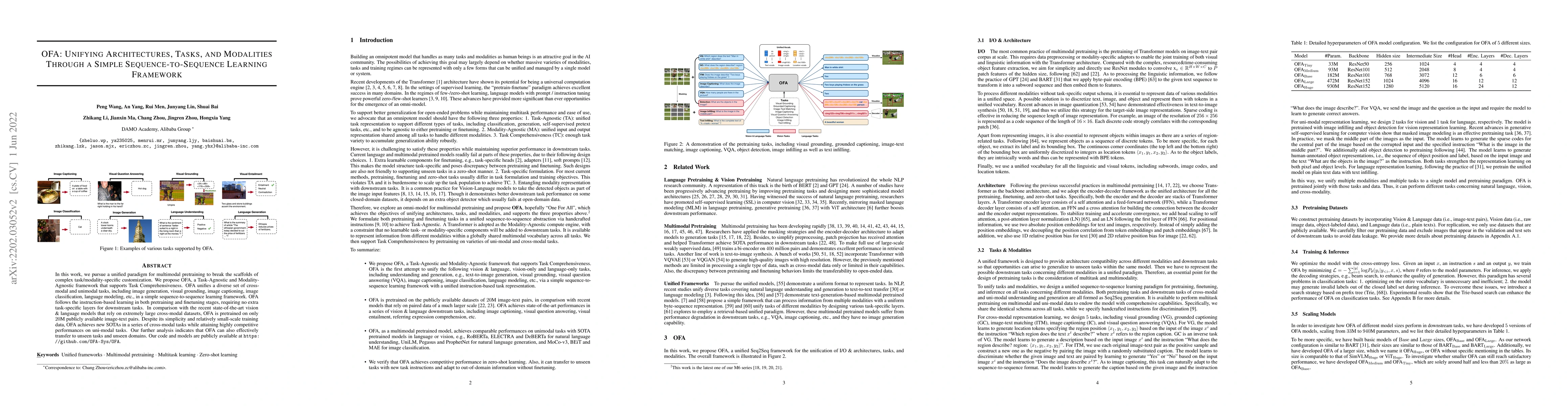 Thumbnail for OFA: Unifying Architectures, Tasks, and Modalities Through a Simple
  Sequence-to-Sequence Learning Framework