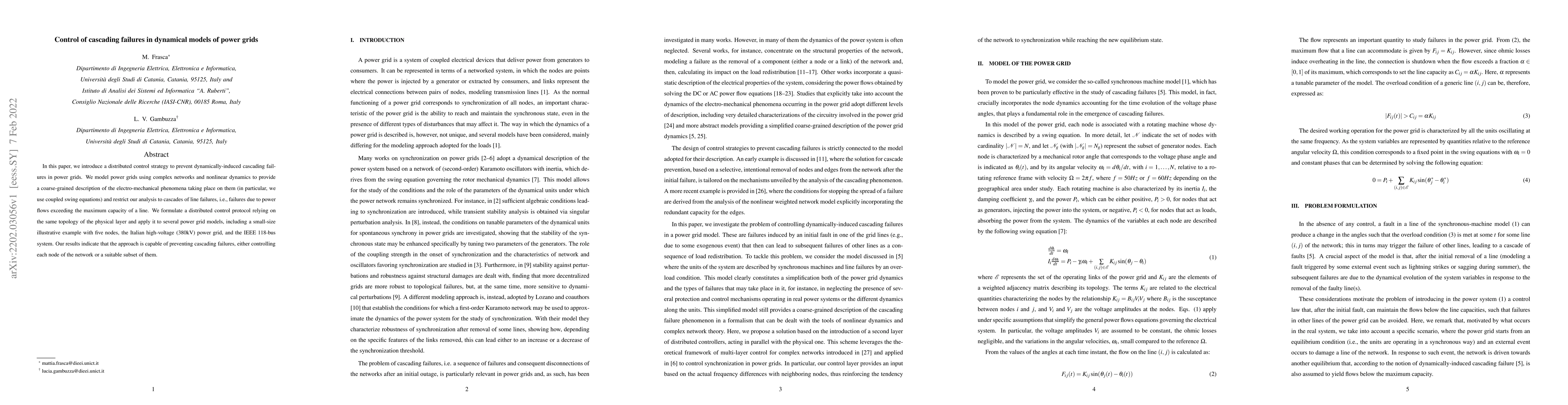 Thumbnail for Control of cascading failures in dynamical models of power grids