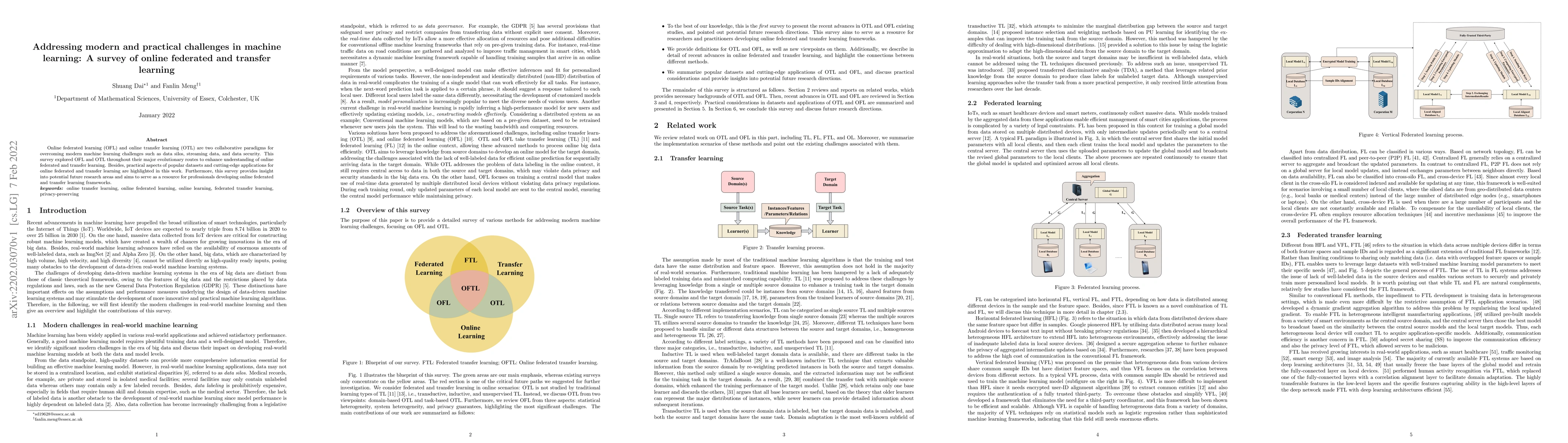 Thumbnail for Addressing modern and practical challenges in machine learning: A survey
  of online federated and transfer learning