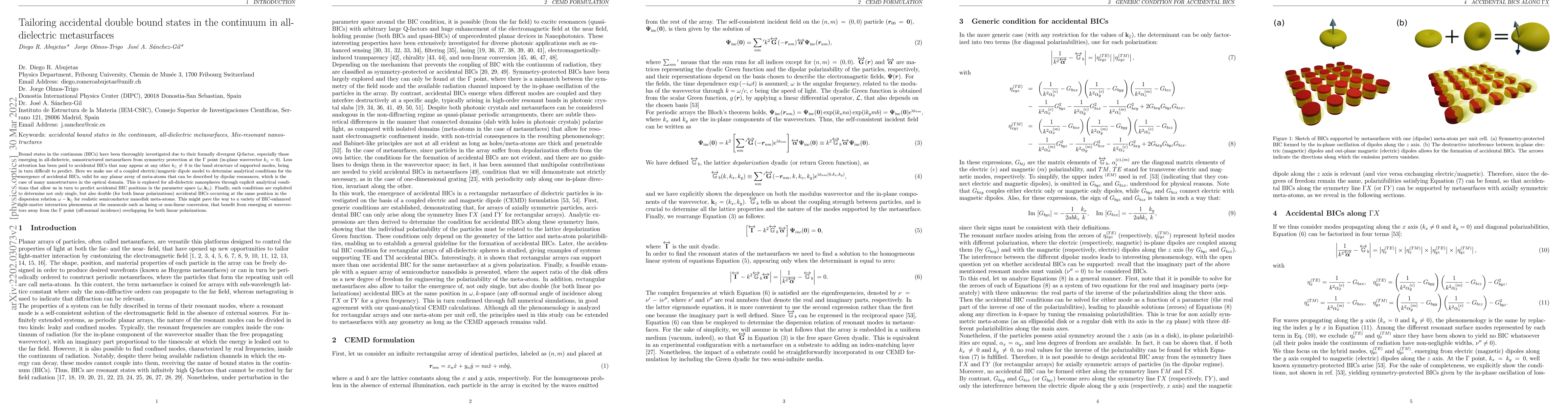 Thumbnail for Tailoring accidental double bound states in the continuum in
  all-dielectric metasurfaces