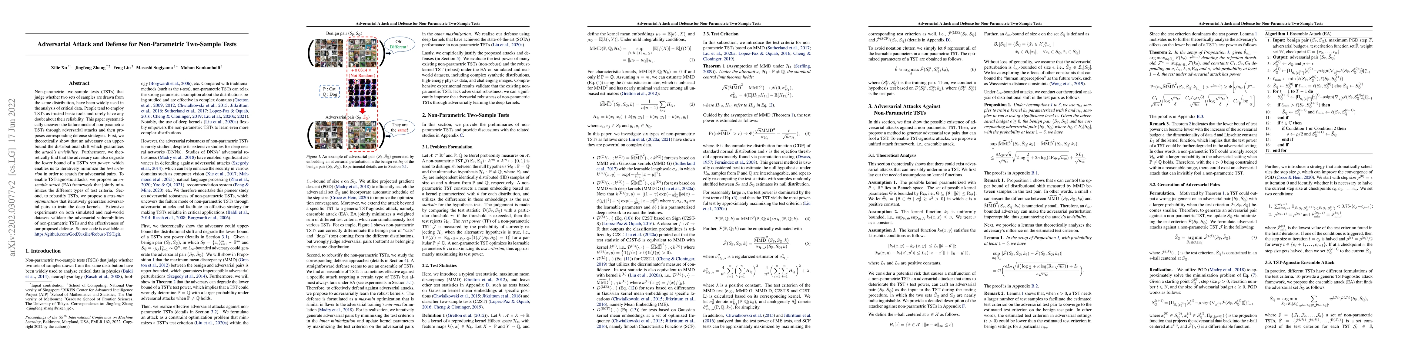 Thumbnail for Adversarial Attack and Defense for Non-Parametric Two-Sample Tests