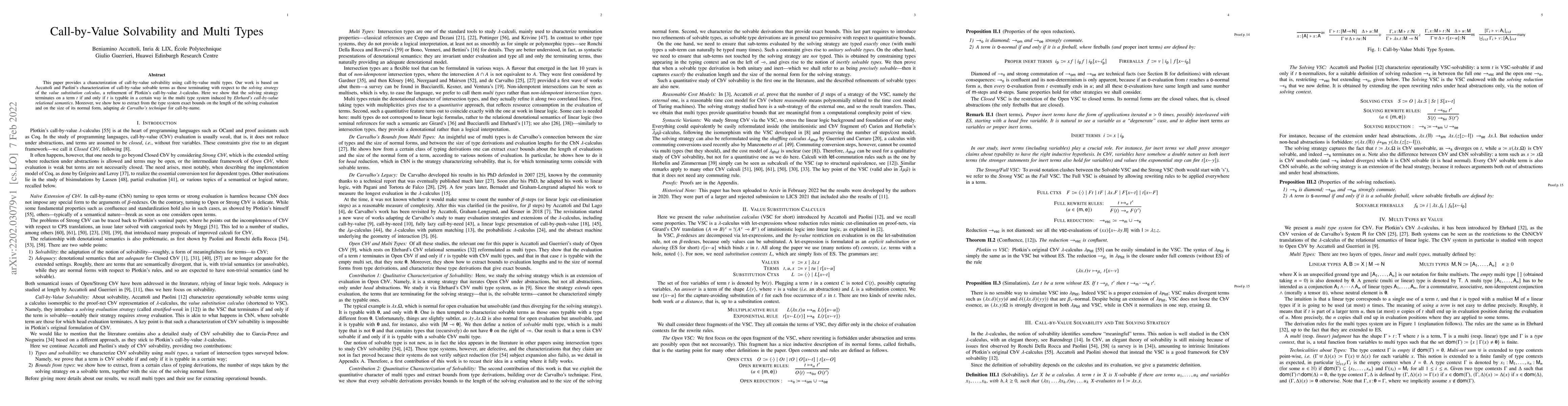 Thumbnail for Call-by-Value Solvability and Multi Types