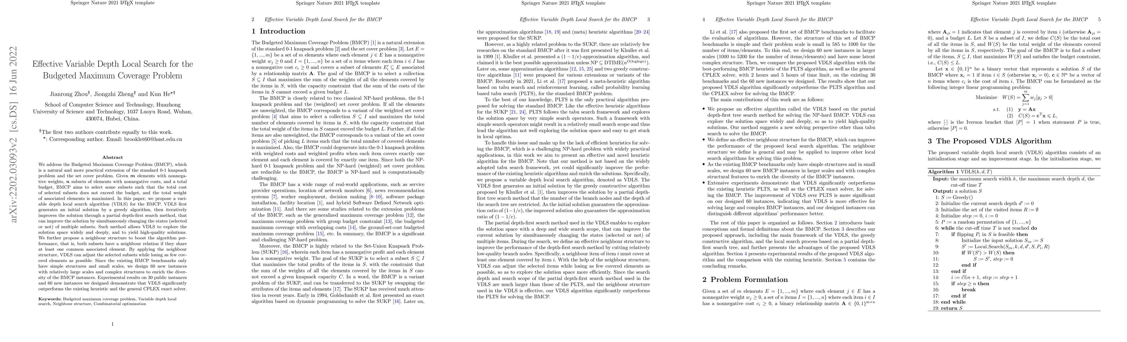 Thumbnail for Effective Variable Depth Local Search for the Budgeted Maximum Coverage
  Problem