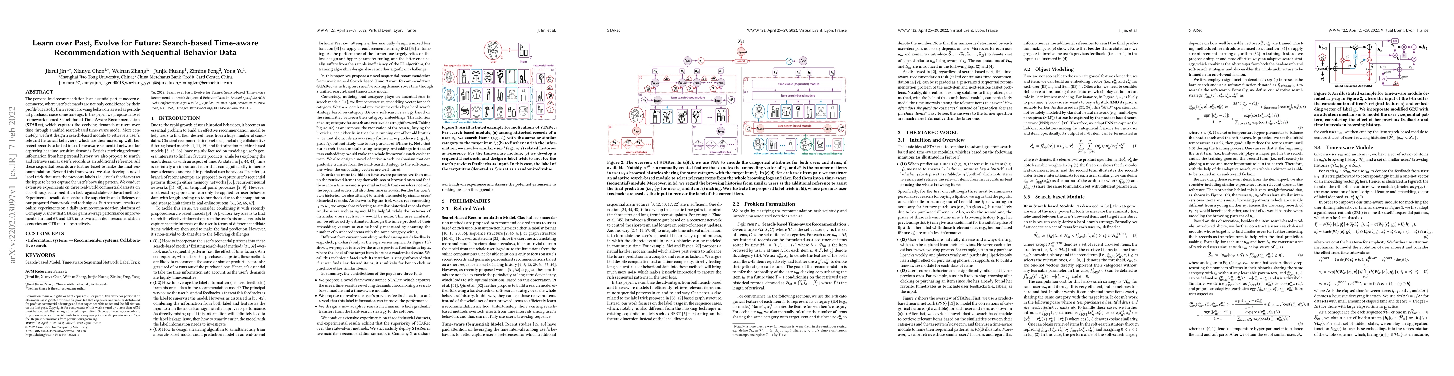 Thumbnail for Learn over Past, Evolve for Future: Search-based Time-aware
  Recommendation with Sequential Behavior Data