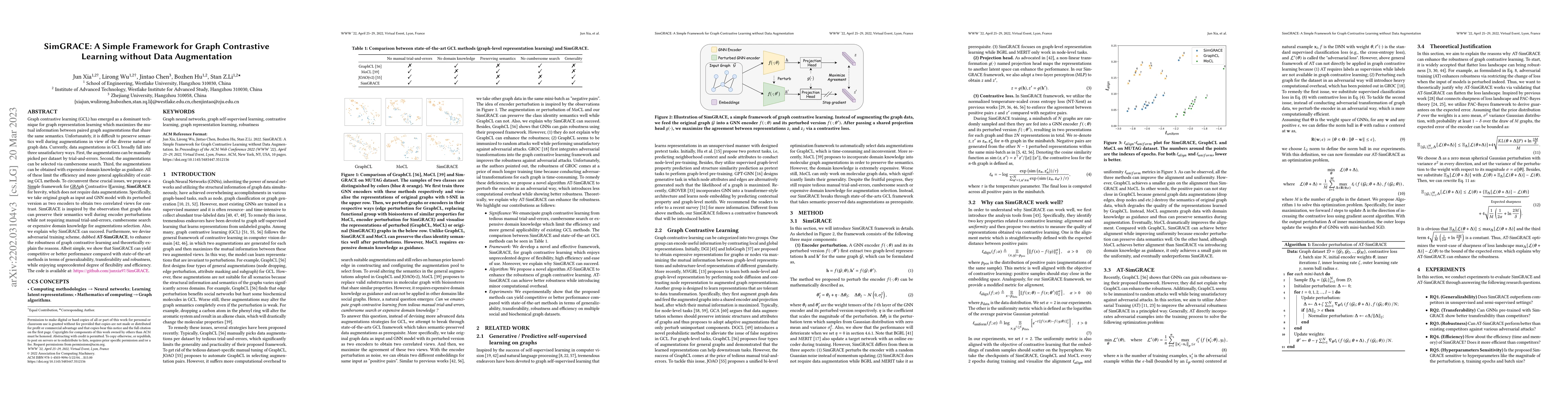 Thumbnail for SimGRACE: A Simple Framework for Graph Contrastive Learning without Data
  Augmentation