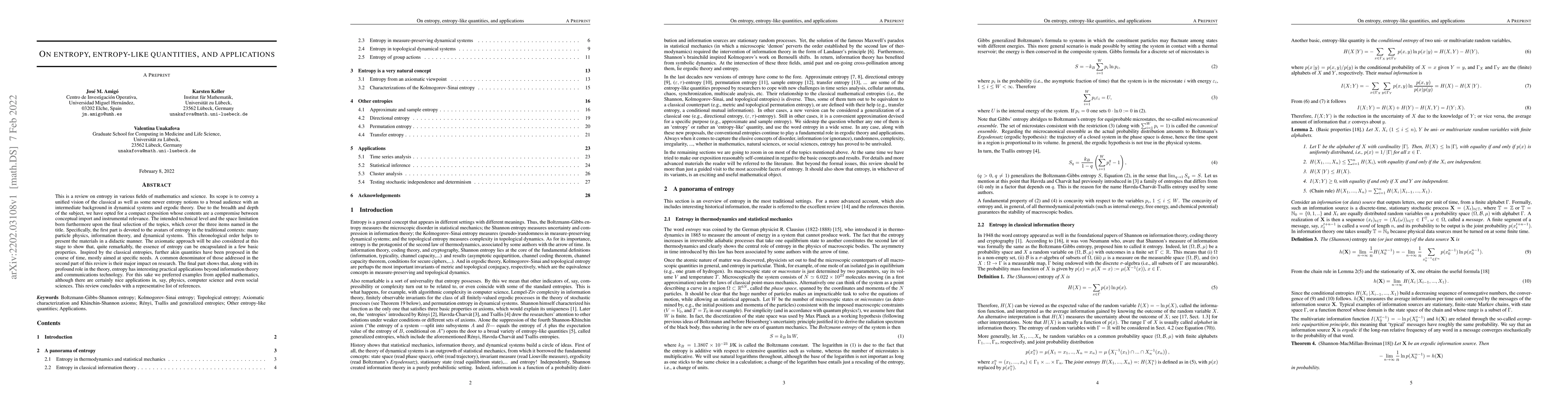 Thumbnail for On entropy, entropy-like quantities, and applications
