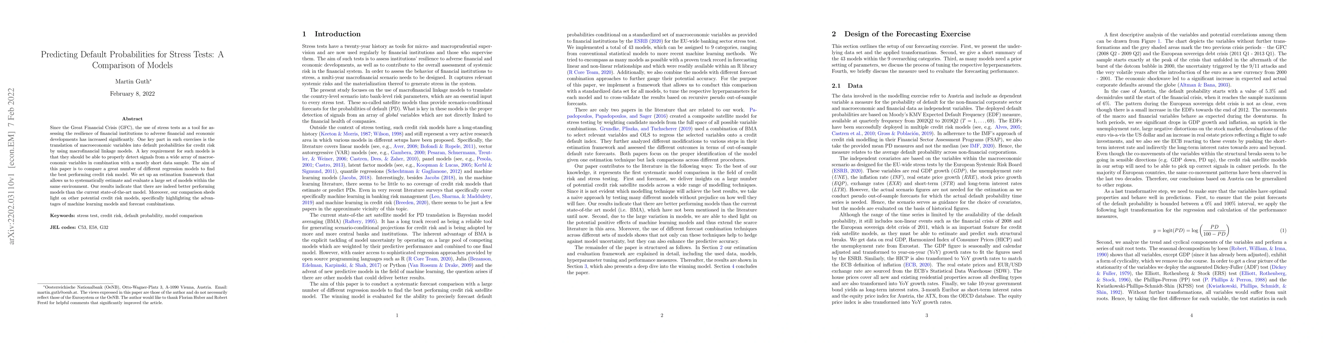 Thumbnail for Predicting Default Probabilities for Stress Tests: A Comparison of
  Models