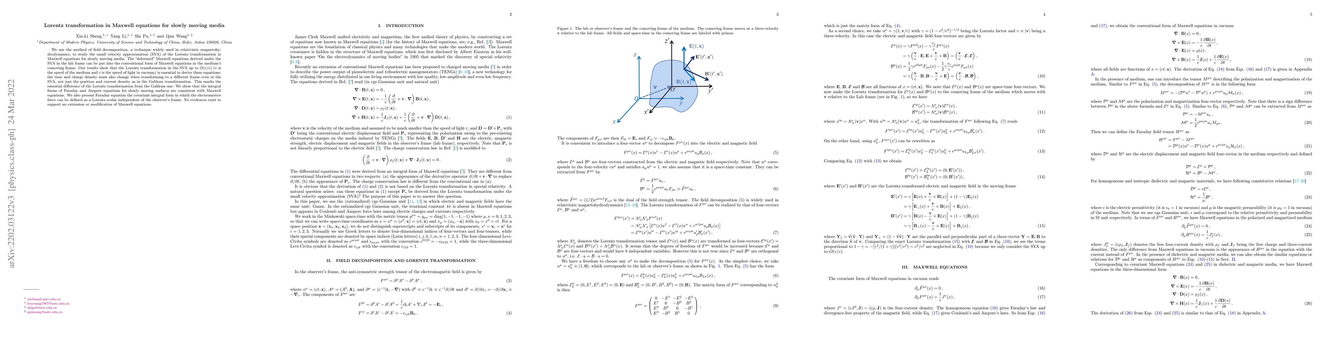 Thumbnail for Lorentz transformation in Maxwell equations for slowly moving media