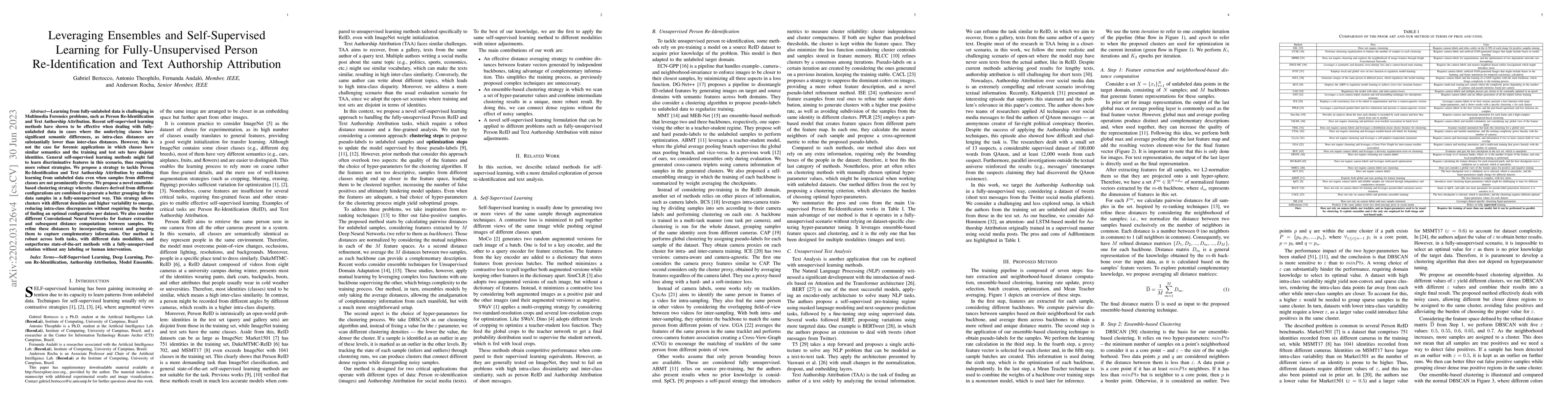Thumbnail for Leveraging Ensembles and Self-Supervised Learning for Fully-Unsupervised
  Person Re-Identification and Text Authorship Attribution
