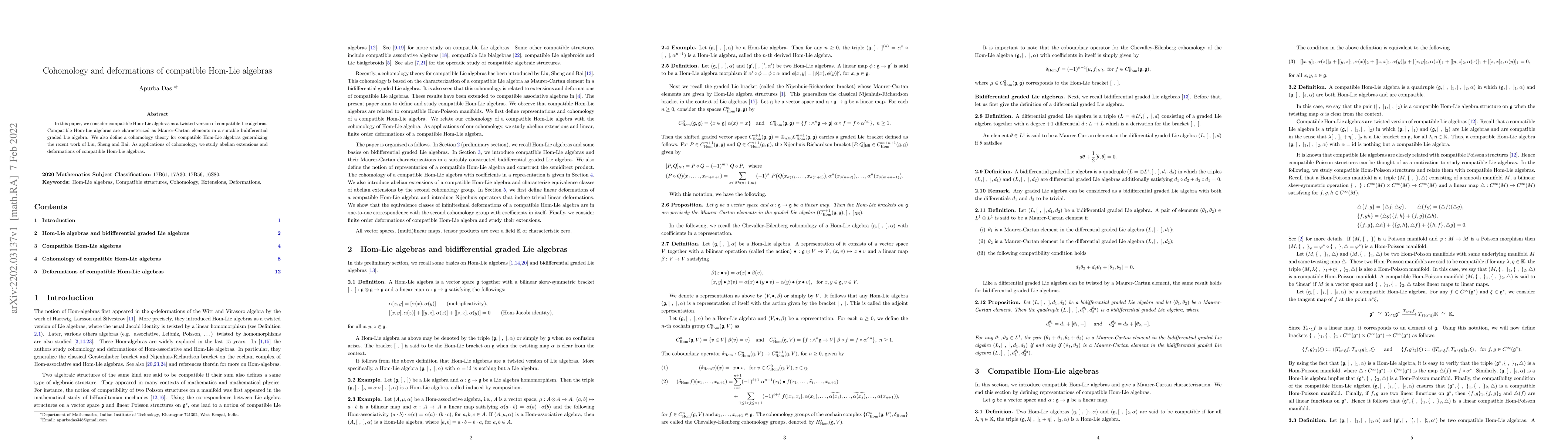 Thumbnail for Cohomology and deformations of compatible Hom-Lie algebras