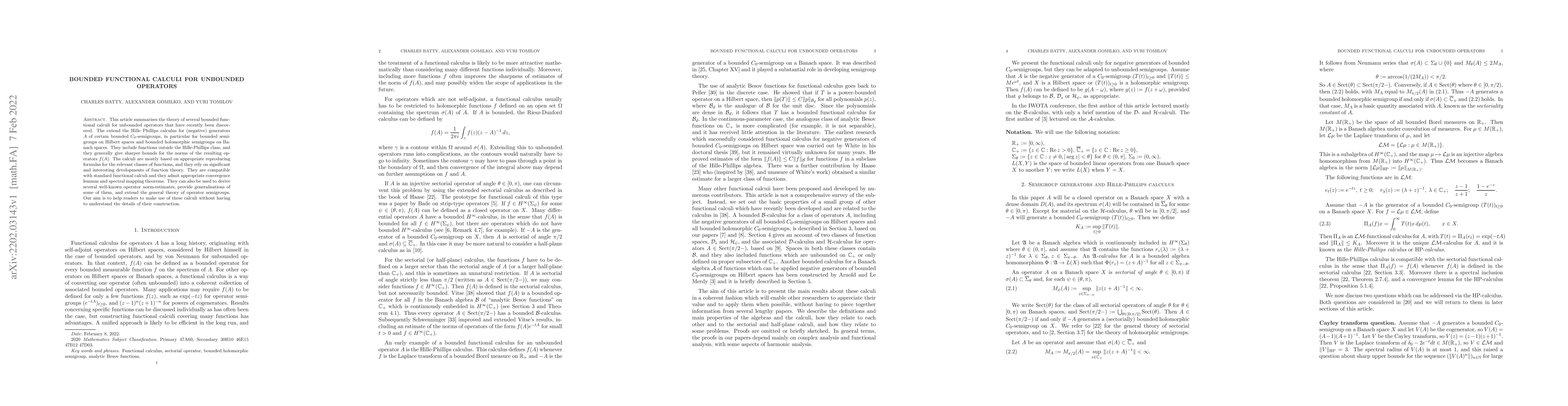 Thumbnail for Bounded functional calculi for unbounded operators