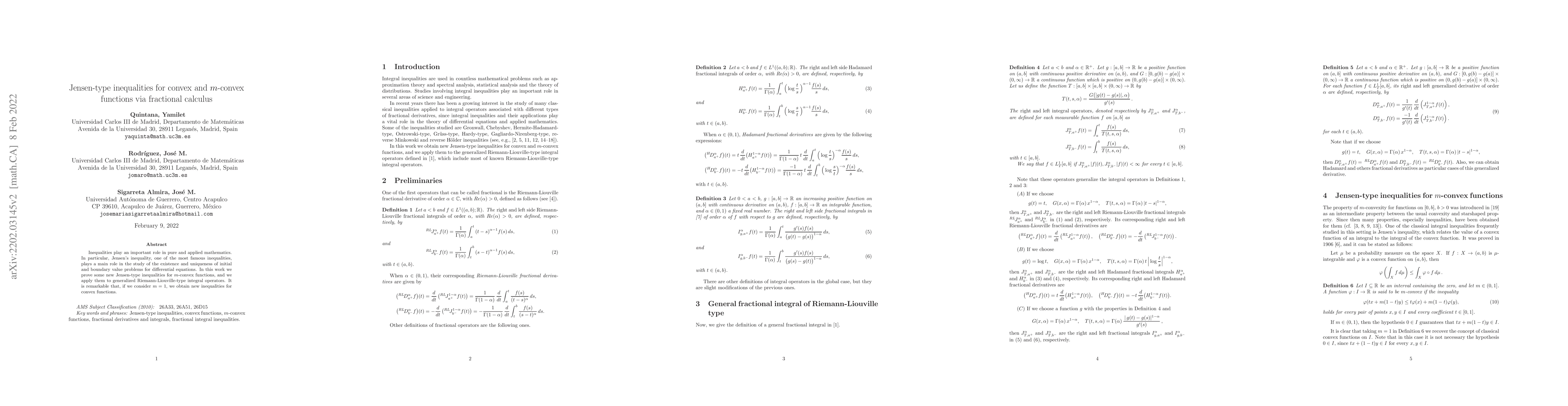 Thumbnail for Jensen-type inequalities for convex and $m$-convex functions via
  fractional calculus