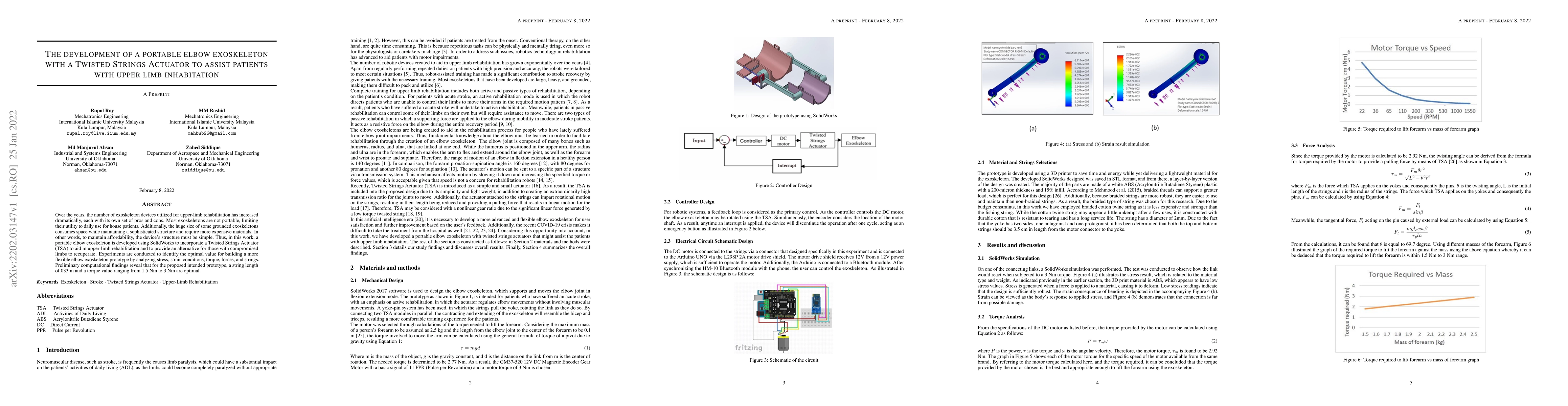 Thumbnail for The development of a portable elbow exoskeleton with a Twisted Strings
  Actuator to assist patients with upper limb inhabitation