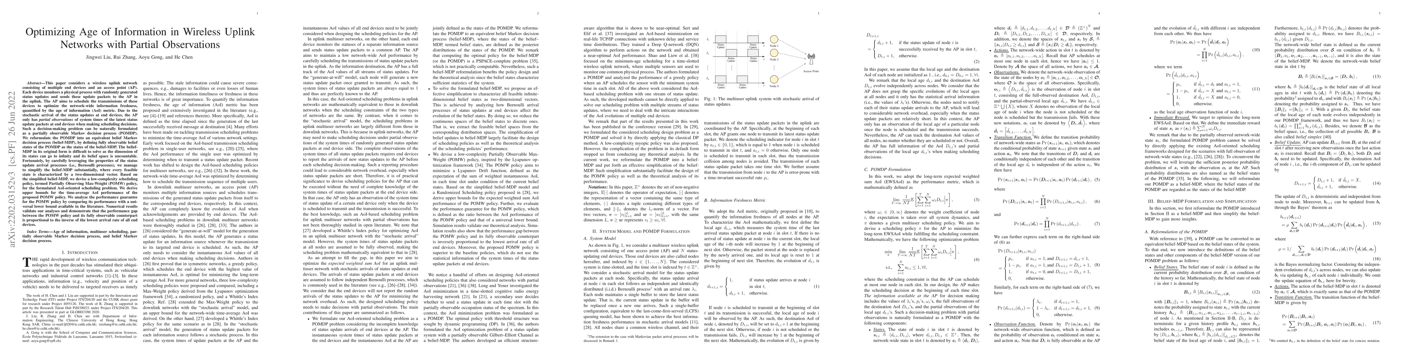 Thumbnail for Optimizing Age of Information in Wireless Uplink Networks with Partial
  Observations