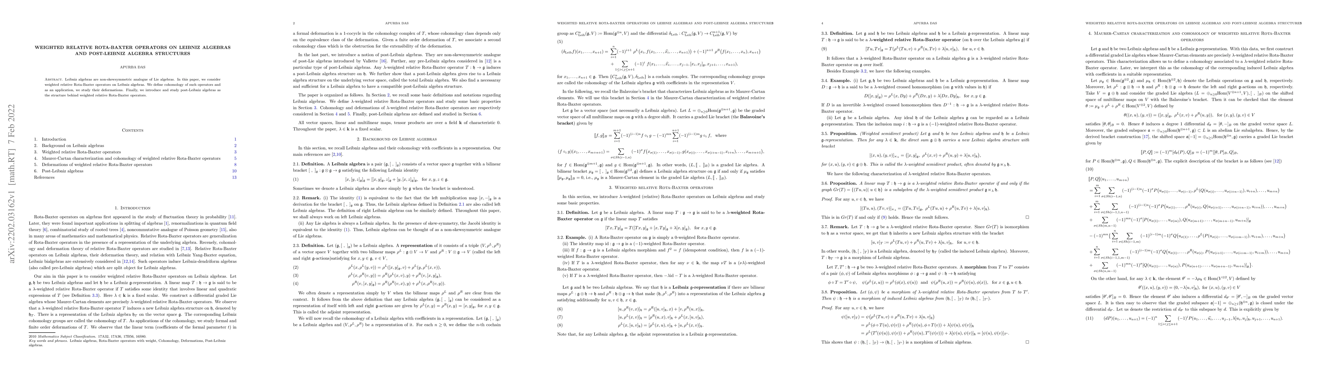 Thumbnail for Weighted relative Rota-Baxter operators on Leibniz algebras and
  Post-Leibniz algebra structures