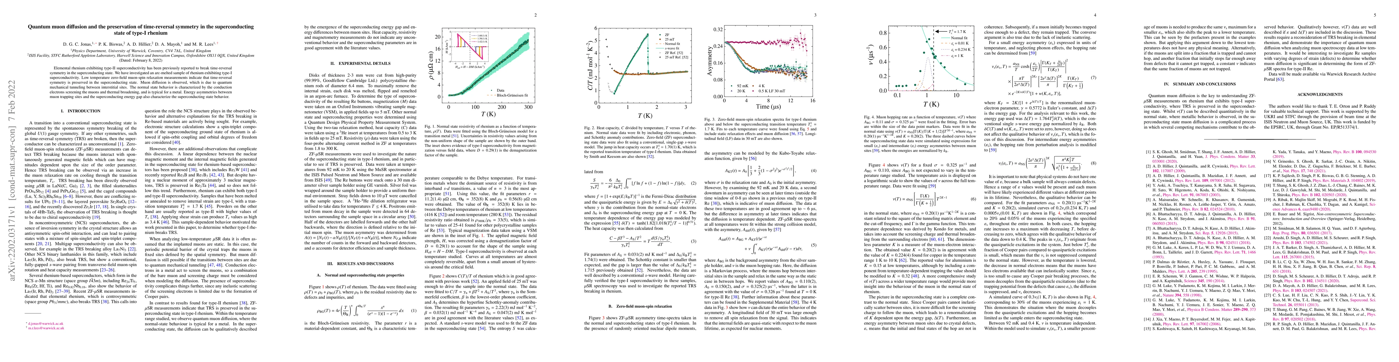 Thumbnail for Quantum muon diffusion and the preservation of time-reversal symmetry in
  the superconducting state of type-I rhenium