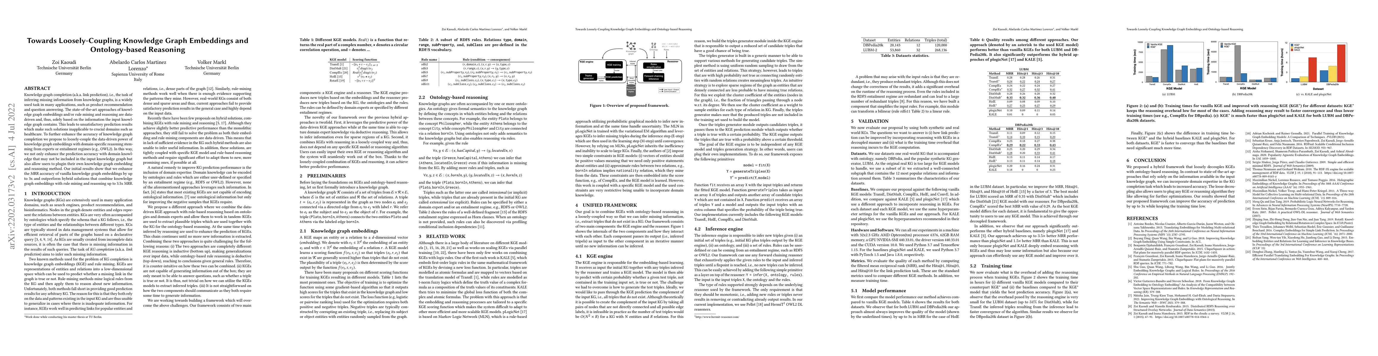 Thumbnail for Towards Loosely-Coupling Knowledge Graph Embeddings and Ontology-based
  Reasoning