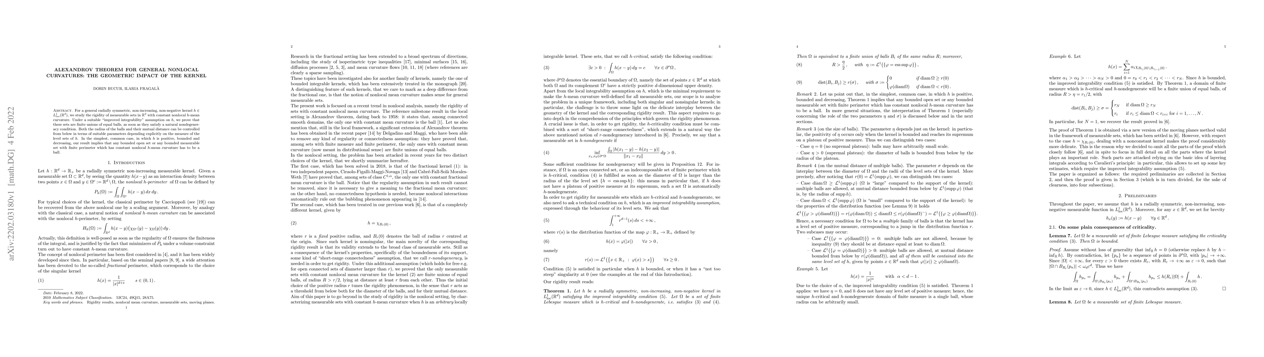 Thumbnail for Alexandrov theorem for general nonlocal curvatures: the geometric impact
  of the kernel