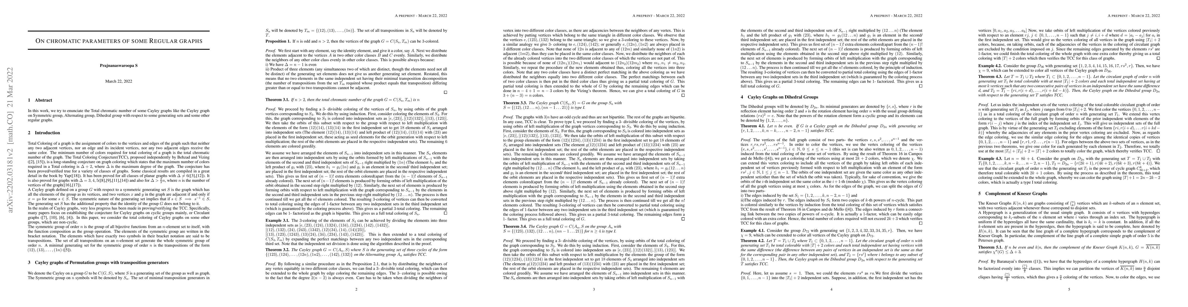 Thumbnail for On chromatic parameters of some Regular graphs