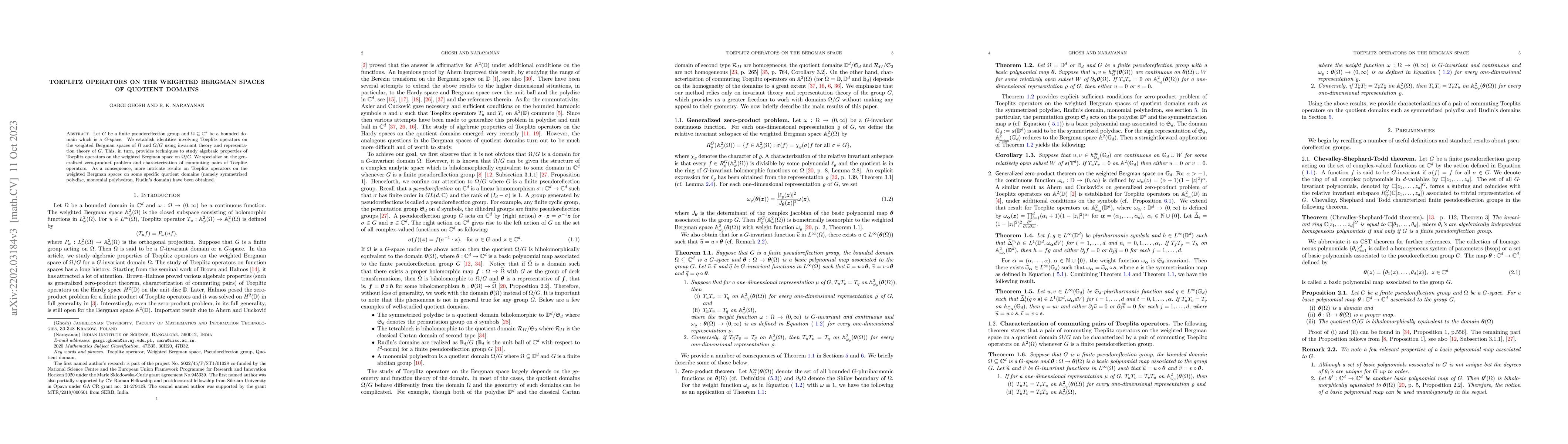 Thumbnail for Toeplitz operators on the weighted Bergman spaces of quotient domains