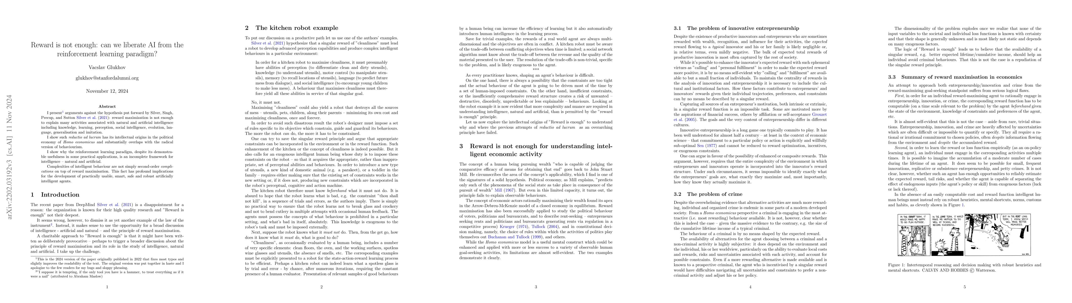 Thumbnail for Reward is not enough: can we liberate AI from the reinforcement learning
  paradigm?