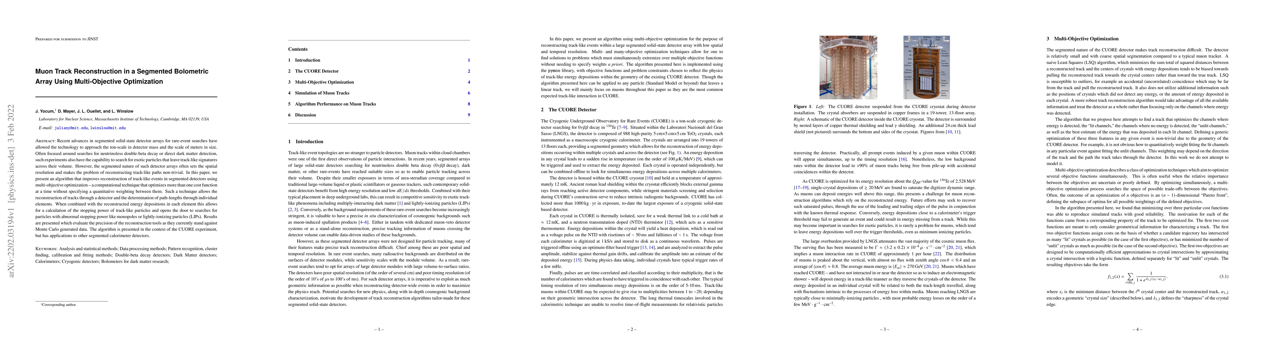 Thumbnail for Muon Track Reconstruction in a Segmented Bolometric Array Using
  Multi-Objective Optimization