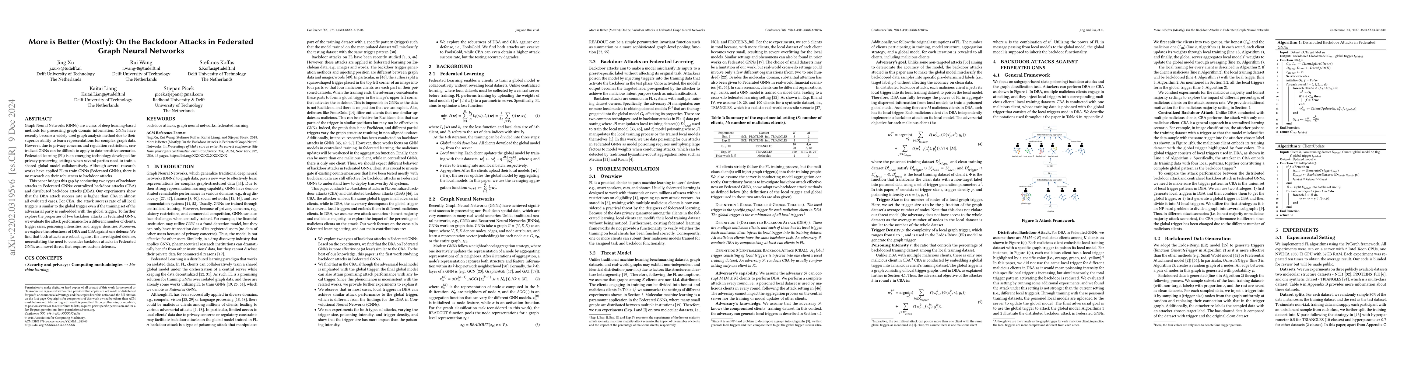 Thumbnail for More is Better (Mostly): On the Backdoor Attacks in Federated Graph
  Neural Networks