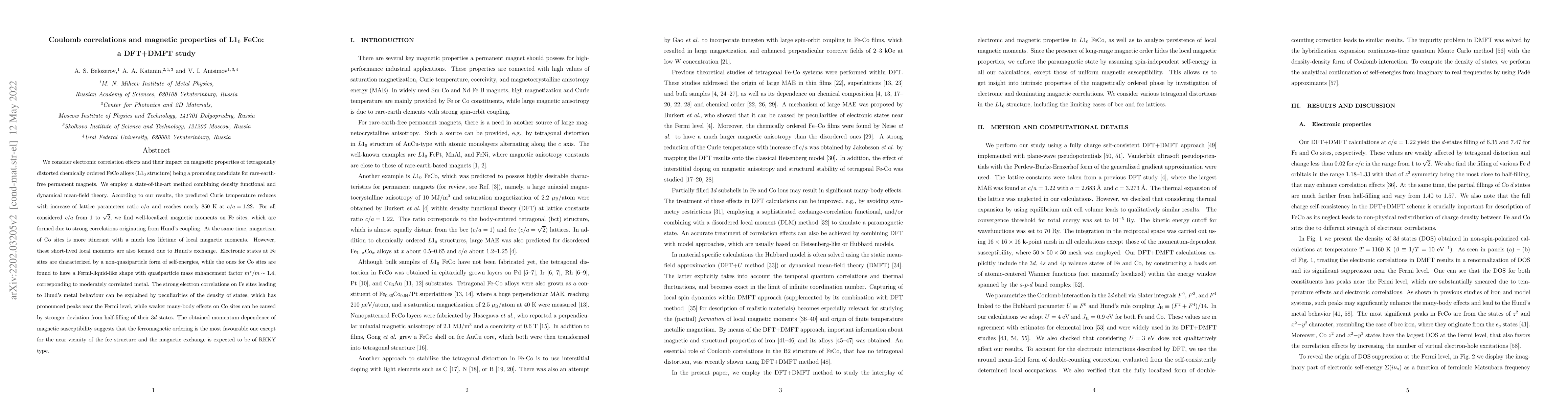 Thumbnail for Coulomb correlations and magnetic properties of L1$_0$ FeCo: a DFT+DMFT
  study