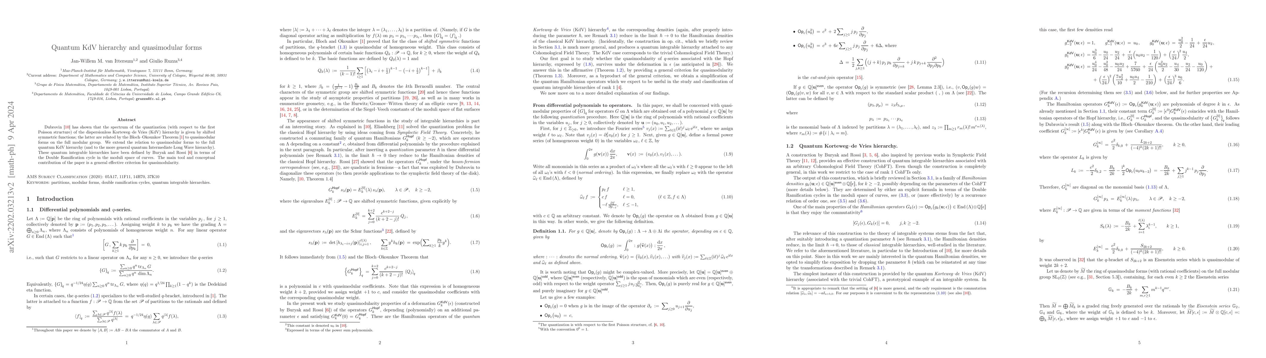Thumbnail for Quantum KdV hierarchy and quasimodular forms