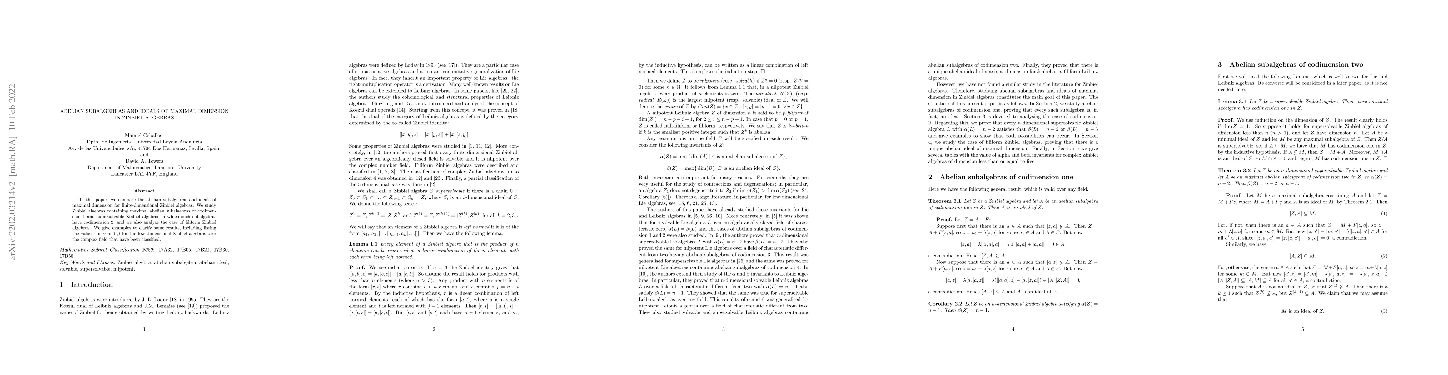 Thumbnail for Abelian subalgebras and ideals of maximal dimension in Zinbiel algebras