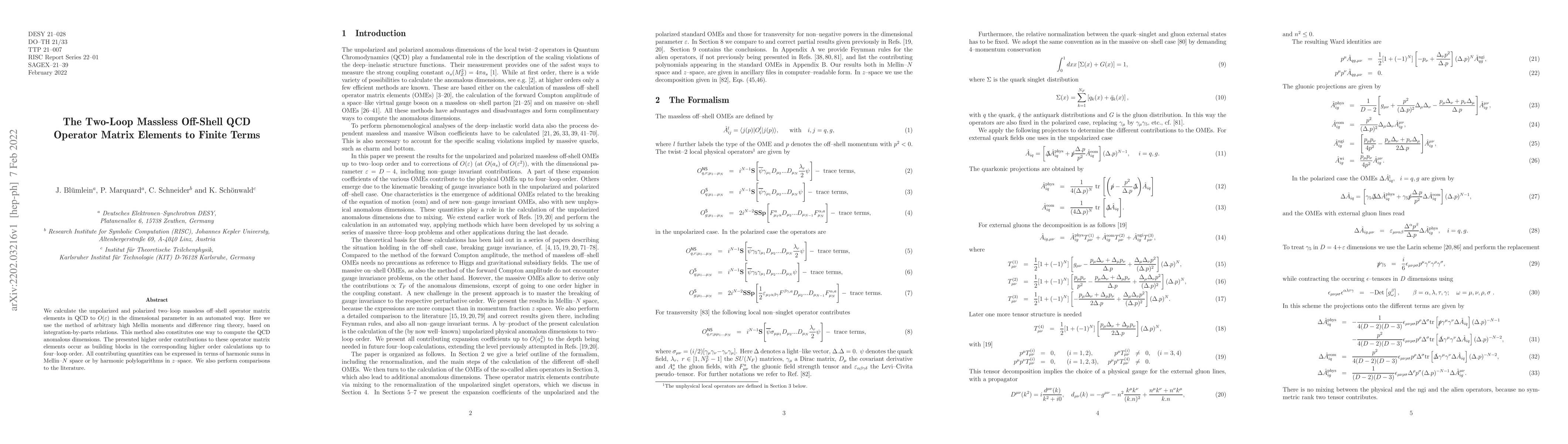 Thumbnail for The Two-Loop Massless Off-Shell QCD Operator Matrix Elements to Finite
  Terms