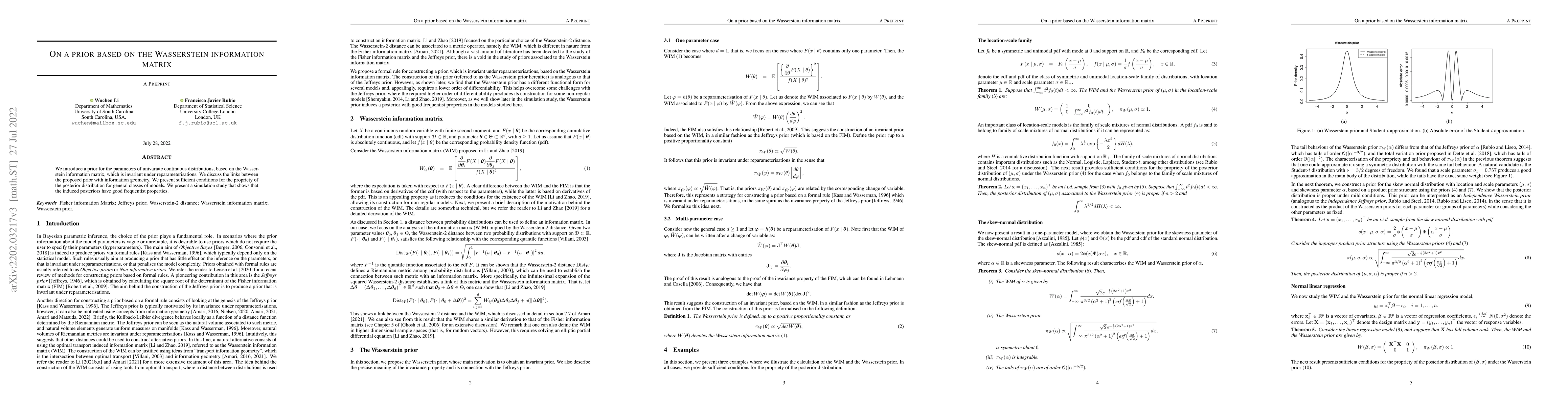 Thumbnail for On a prior based on the Wasserstein information matrix