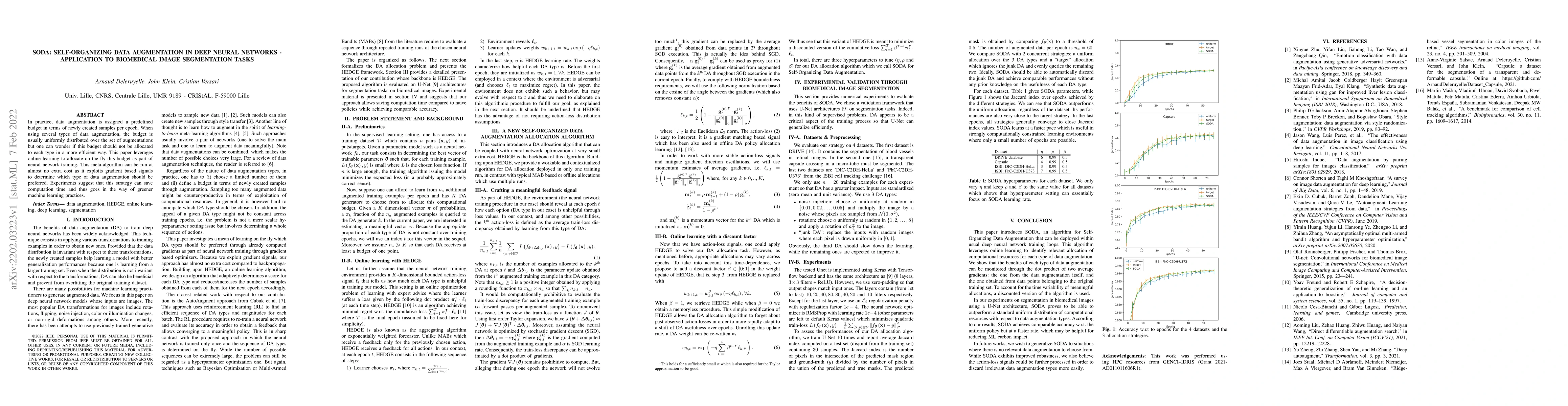 Thumbnail for SODA: Self-organizing data augmentation in deep neural networks --
  Application to biomedical image segmentation tasks