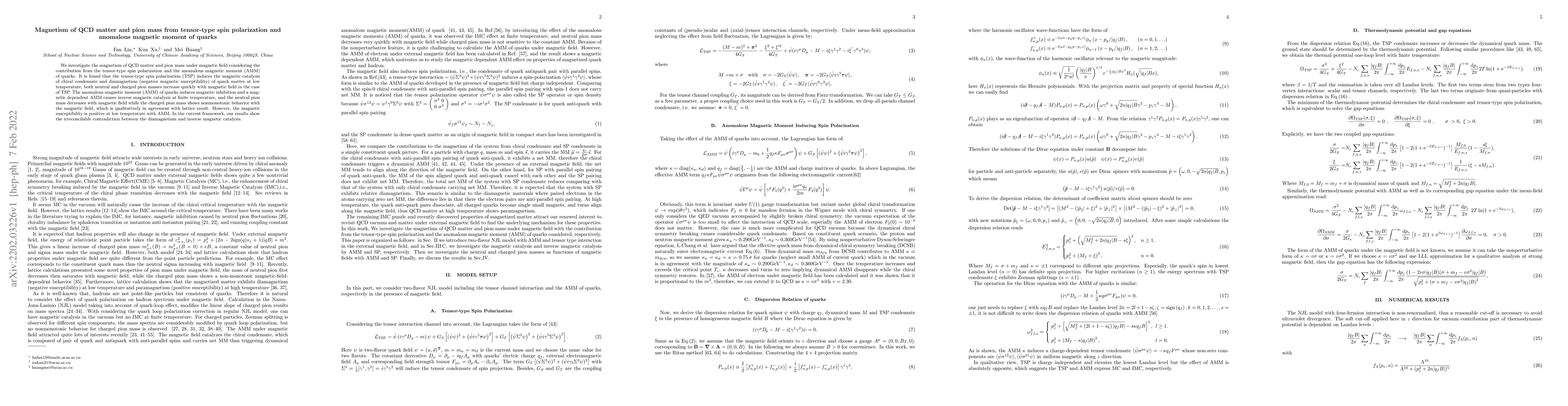 Thumbnail for Magnetism of QCD matter and pion mass from tensor-type spin polarization
  and anomalous magnetic moment of quarks