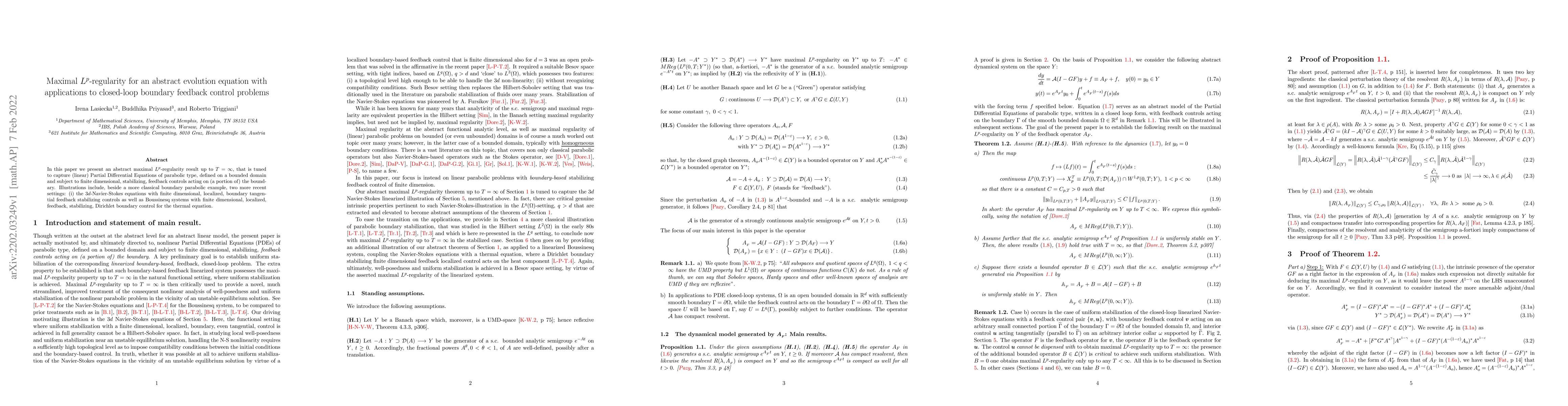 Thumbnail for Maximal $L^p$-regularity for an abstract evolution equation with
  applications to closed-loop boundary feedback control problems