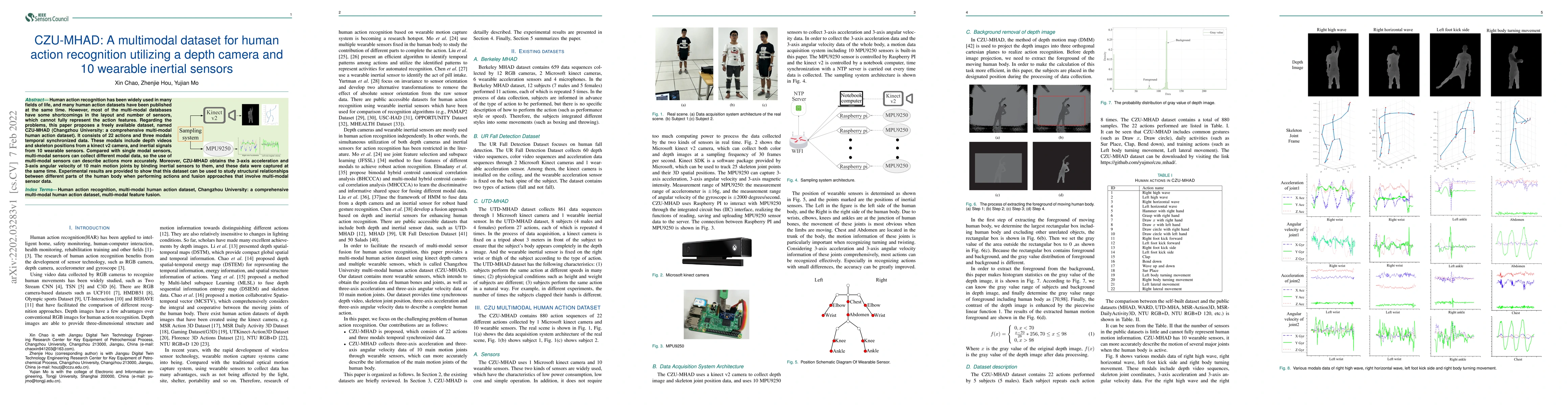 Thumbnail for CZU-MHAD: A multimodal dataset for human action recognition utilizing a
  depth camera and 10 wearable inertial sensors