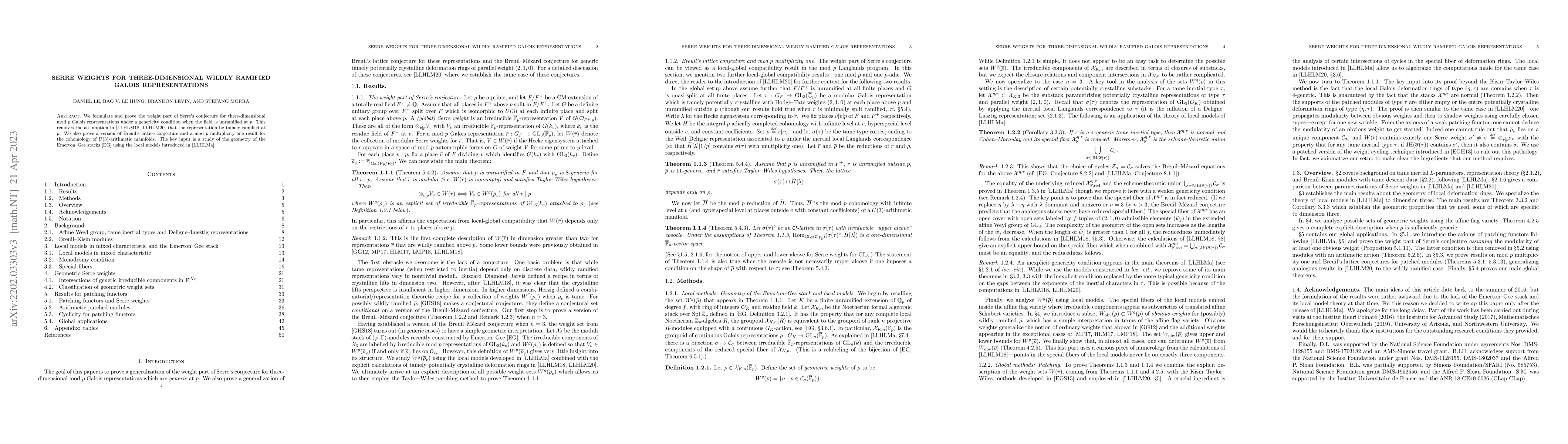 Thumbnail for Serre weights for three-dimensional wildly ramified Galois
  representations