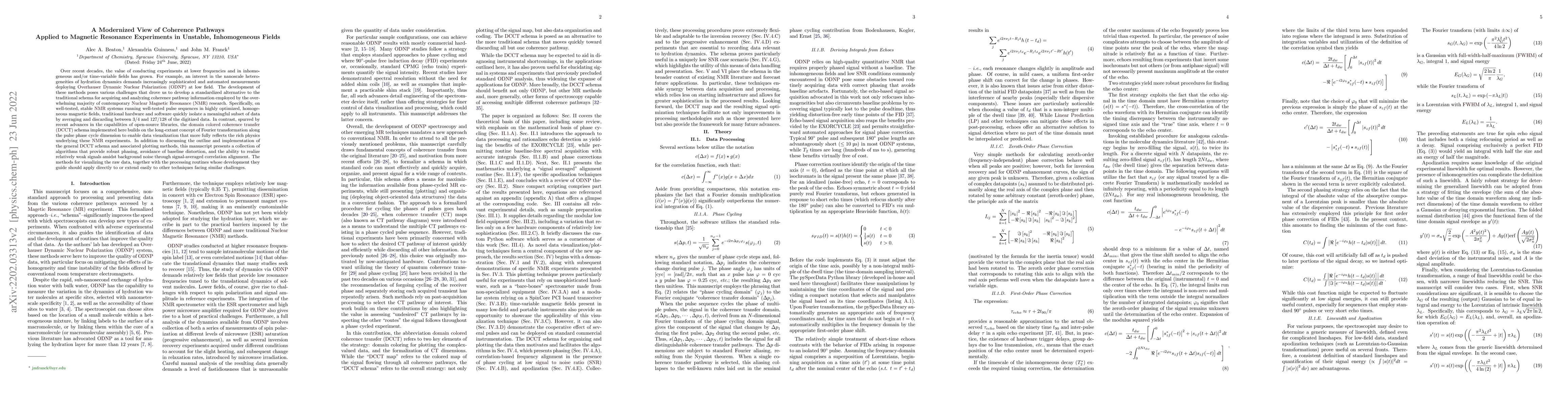 Thumbnail for A Modernized View of Coherence Pathways Applied to Magnetic Resonance
  Experiments in Unstable, Inhomogeneous Fields