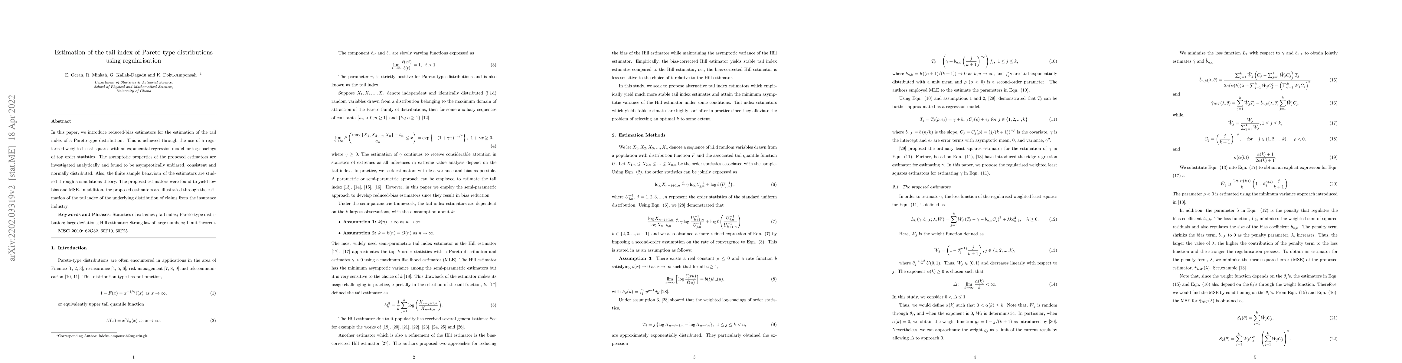 Thumbnail for Estimation of the tail index of Pareto-type distributions using
  regularisation