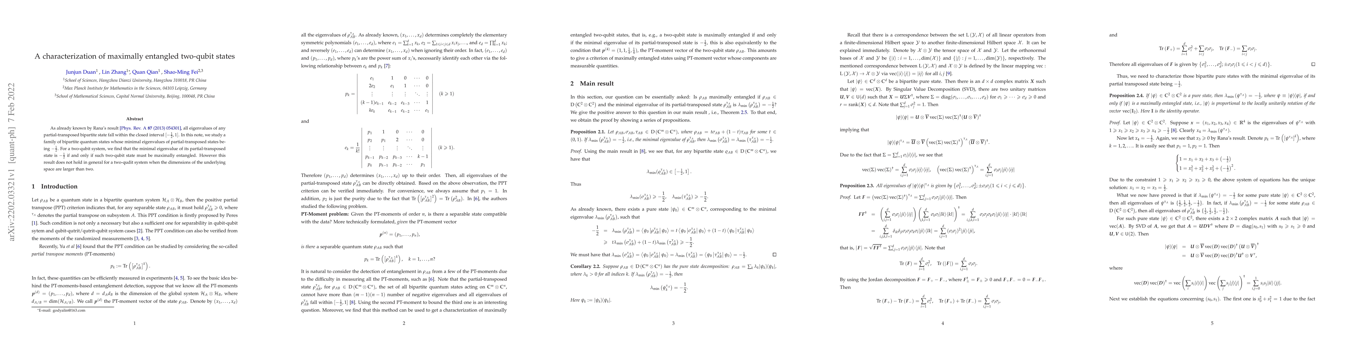 Thumbnail for A characterization of maximally entangled two-qubit states