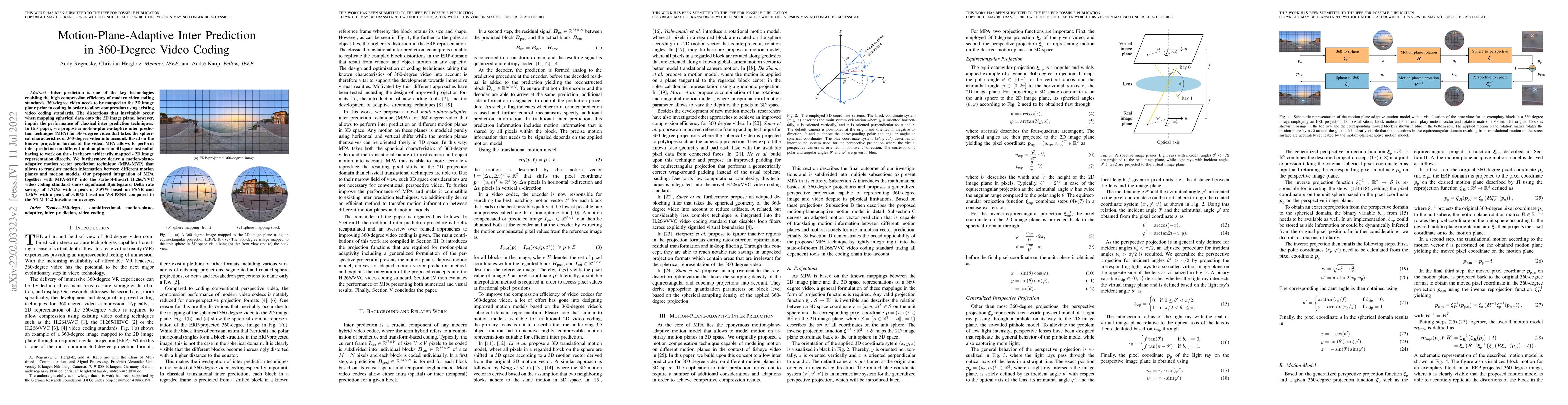 Thumbnail for Motion-Plane-Adaptive Inter Prediction in 360-Degree Video Coding