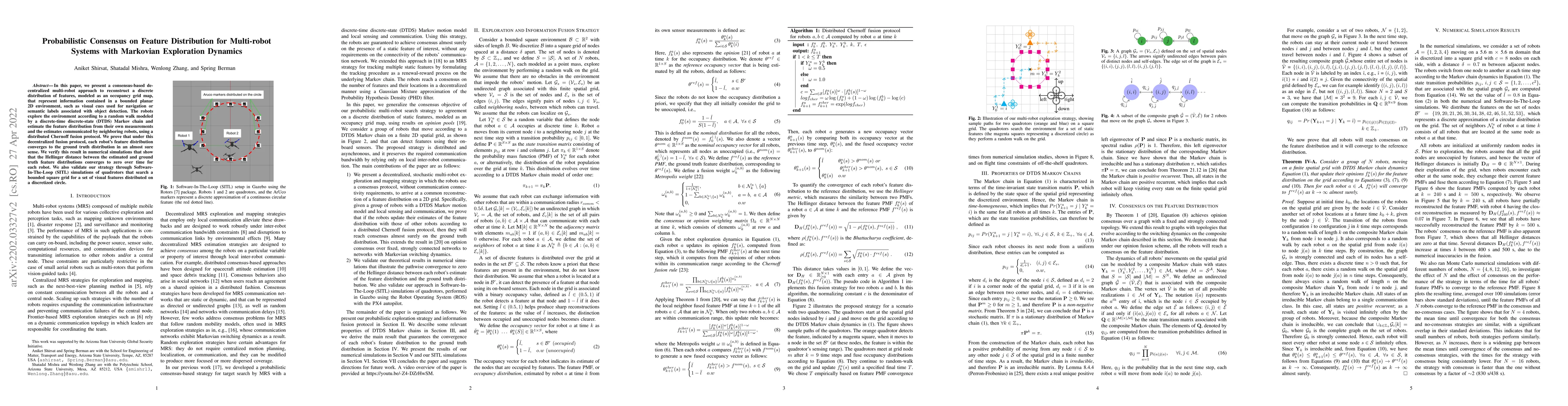 Thumbnail for Probabilistic Consensus on Feature Distribution for Multi-robot Systems
  with Markovian Exploration Dynamics