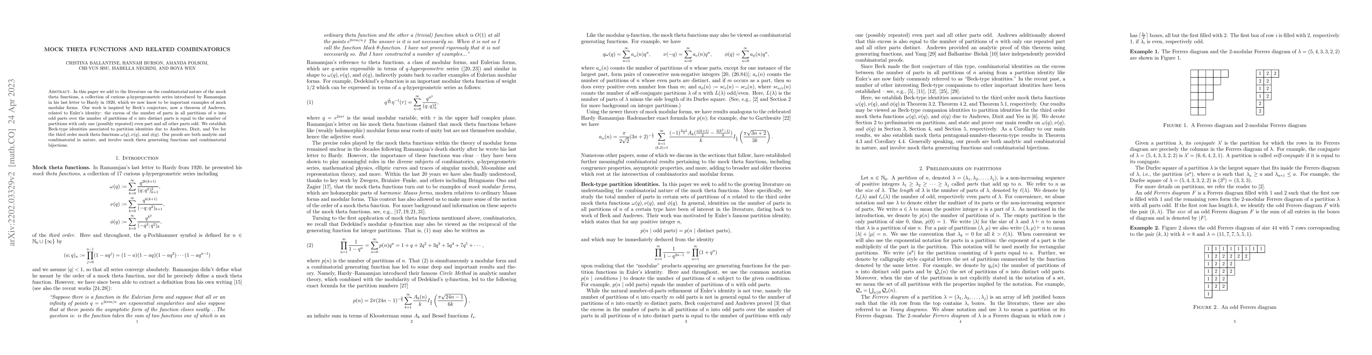 Thumbnail for Mock theta functions and related combinatorics