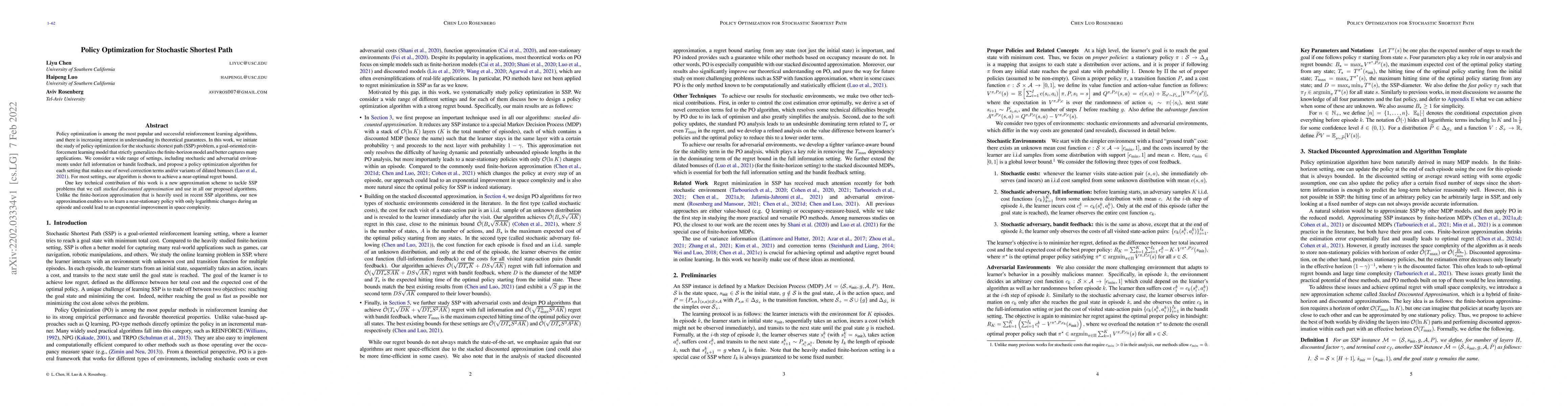 Thumbnail for Policy Optimization for Stochastic Shortest Path