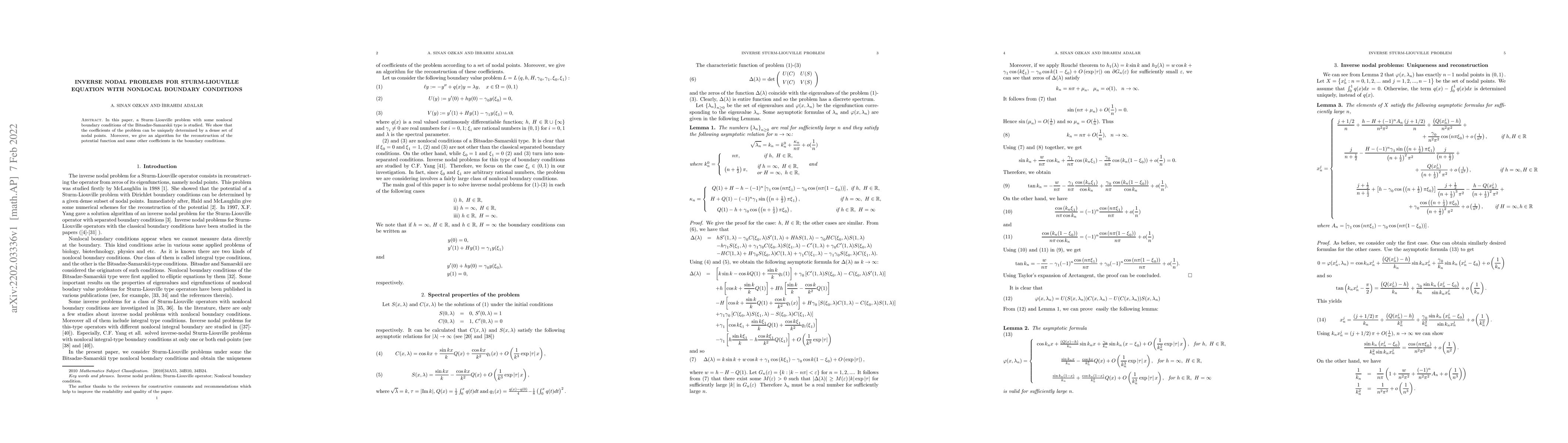 Thumbnail for Inverse nodal problems for Sturm-Liouville equation with nonlocal
  boundary conditions