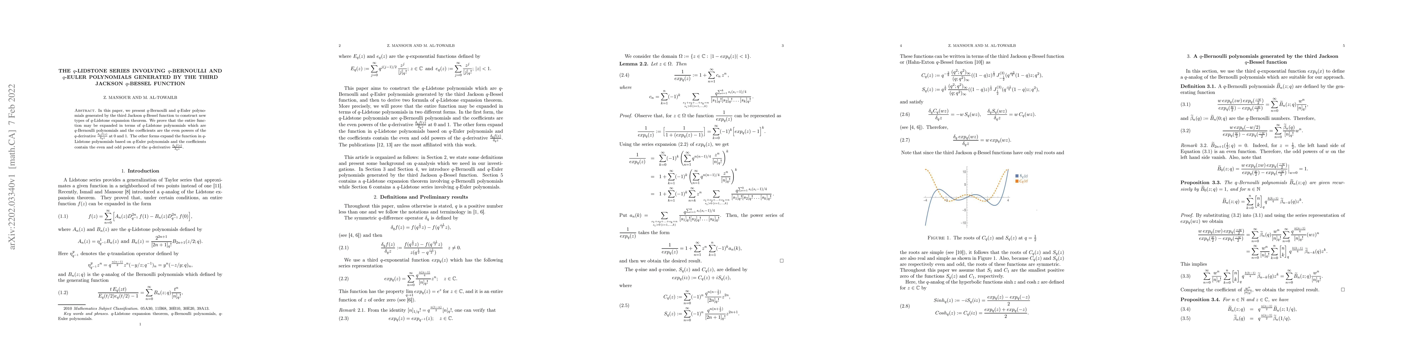Thumbnail for The $q$-Lidstone series involving $q$-Bernoulli and $q$-Euler
  polynomials generated by the third Jackson $q$-Bessel function