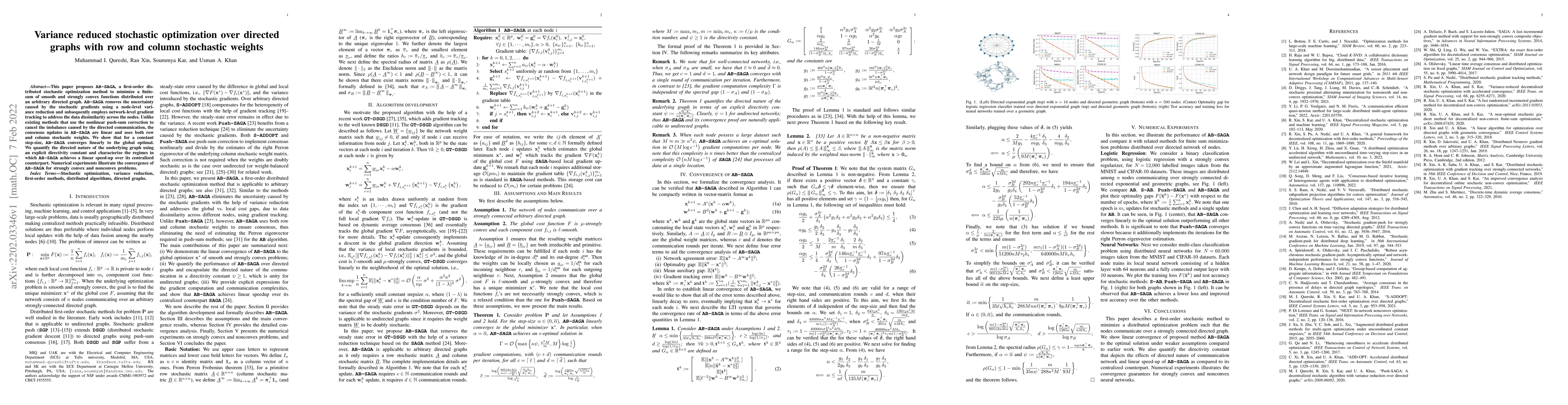 Thumbnail for Variance reduced stochastic optimization over directed graphs with row
  and column stochastic weights