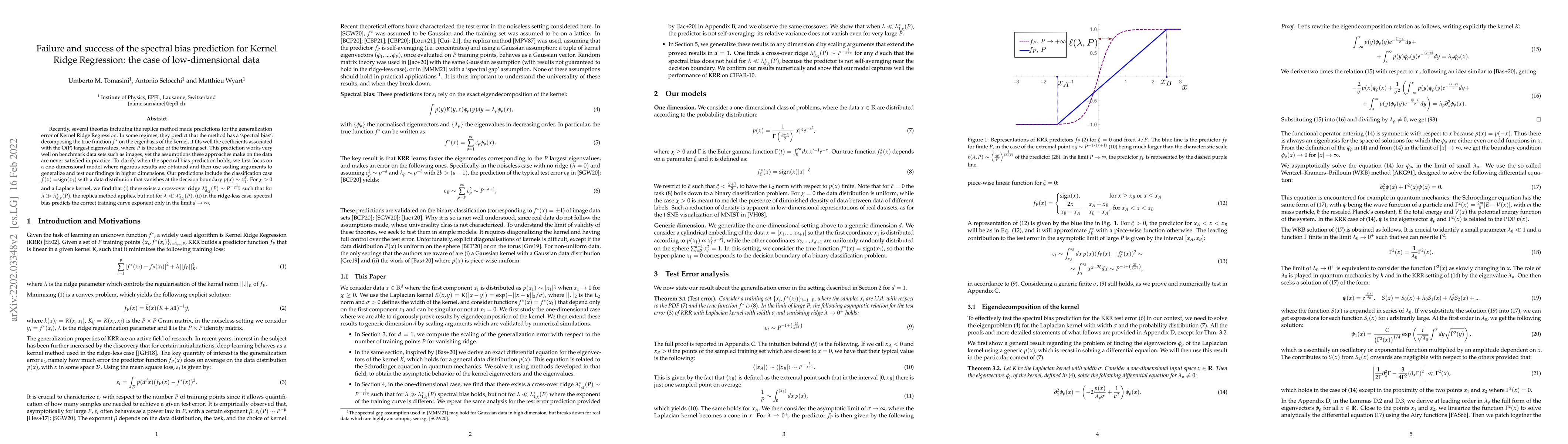 Thumbnail for Failure and success of the spectral bias prediction for Kernel Ridge
  Regression: the case of low-dimensional data
